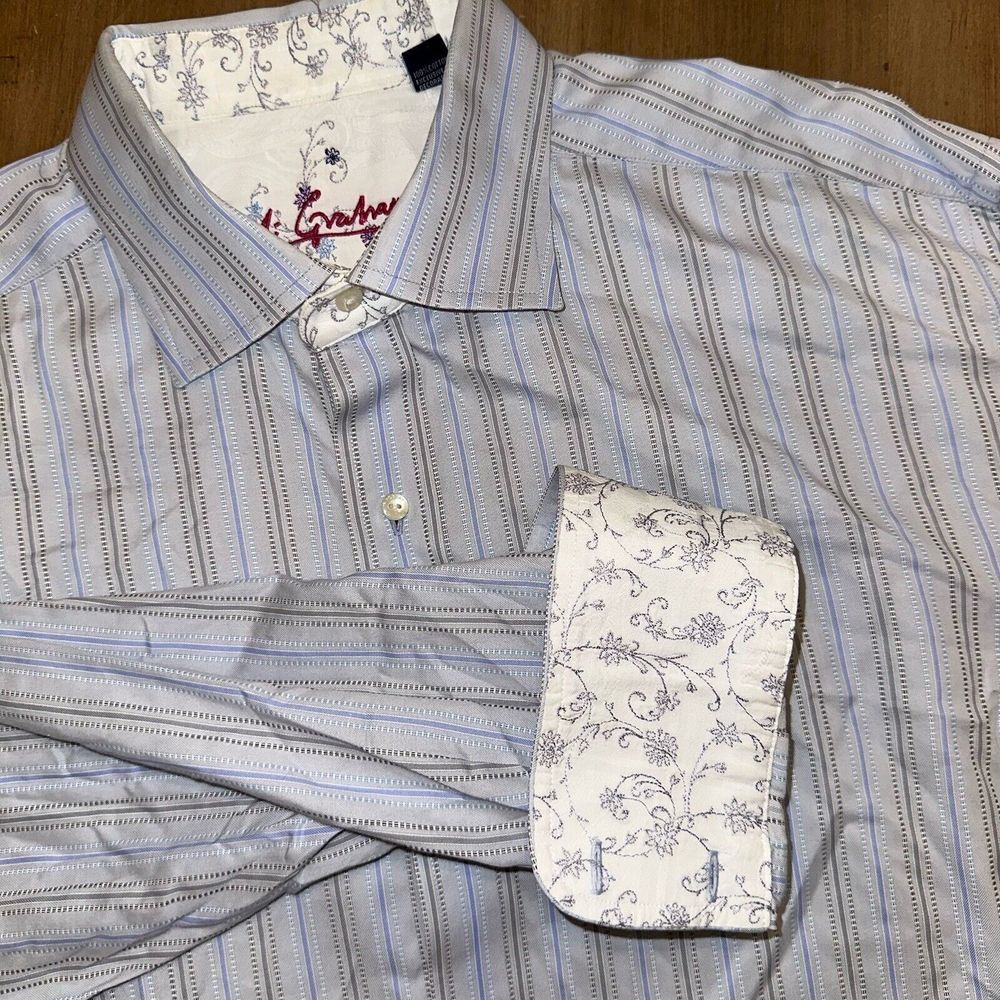 Robert Graham Mens Shirt XL Striped Button Down Flip Cuff Cotton Long Sleeve